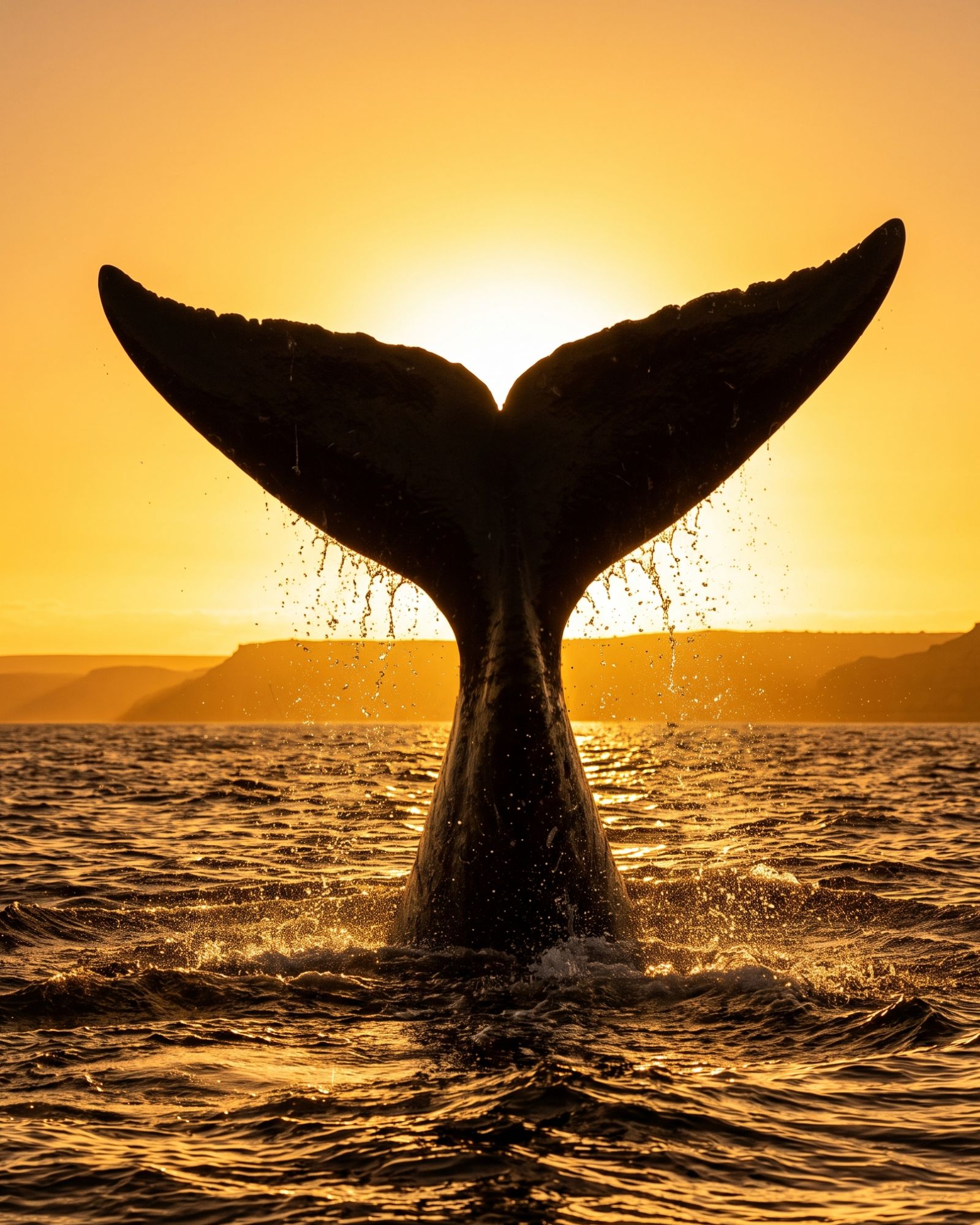 Ballena franca austral en Península Valdés al amanecer